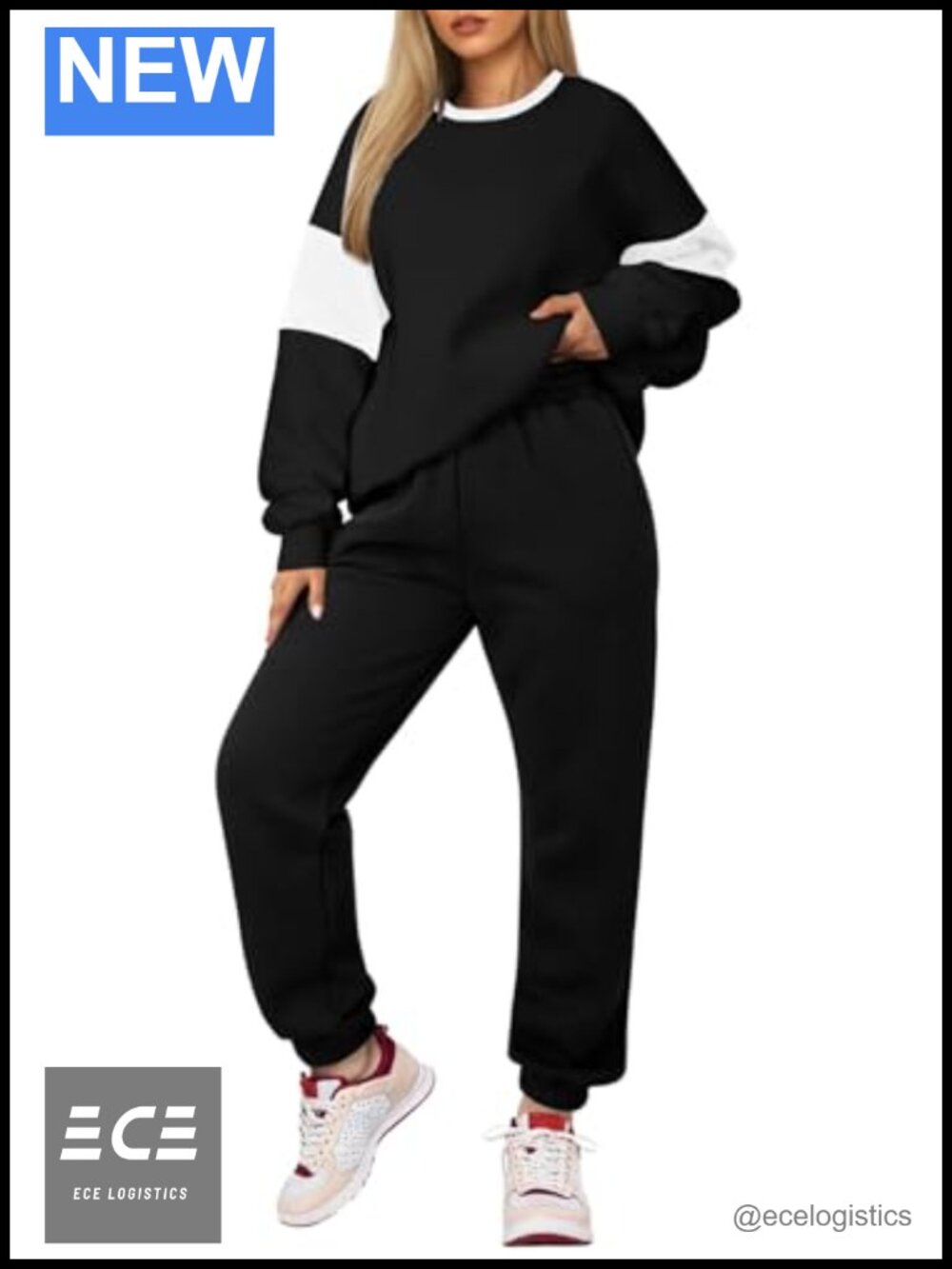Womens Two Piece Fleece Tracksuit Lounge Set Long Sleeve Crewneck Drawstring